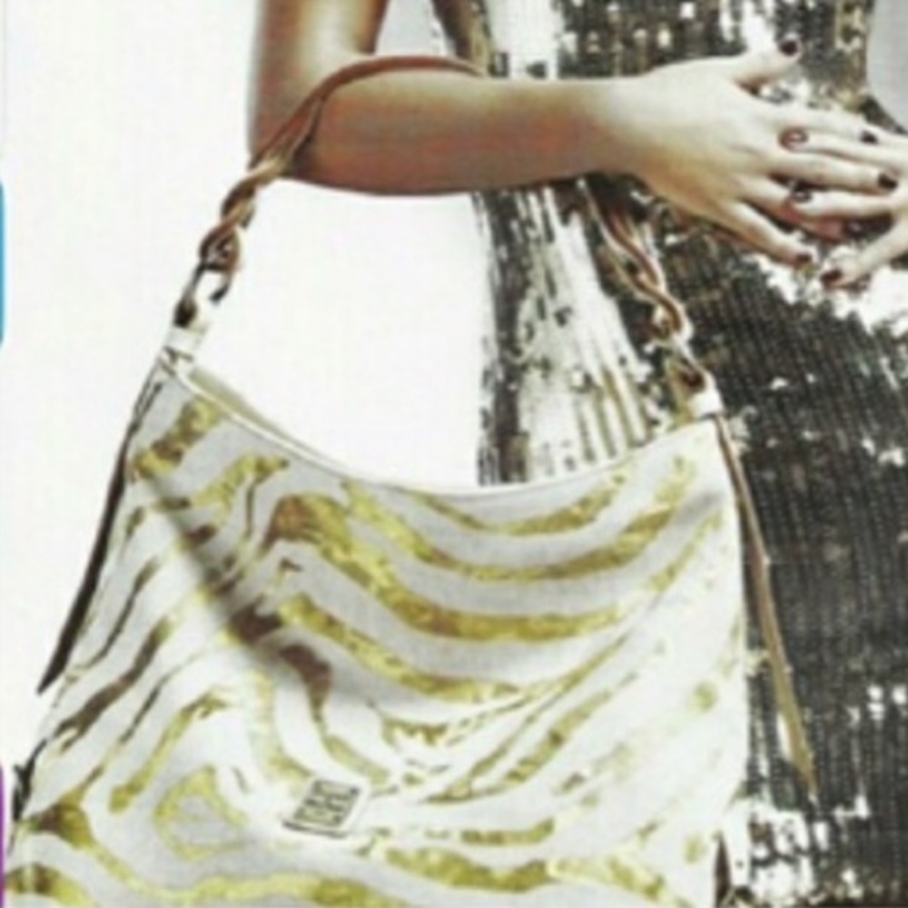 Dooney & Bourke zebra gold white large leather bag